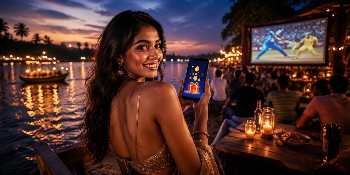 Indian man using mobile phone at beach in Goa to check lottery results
