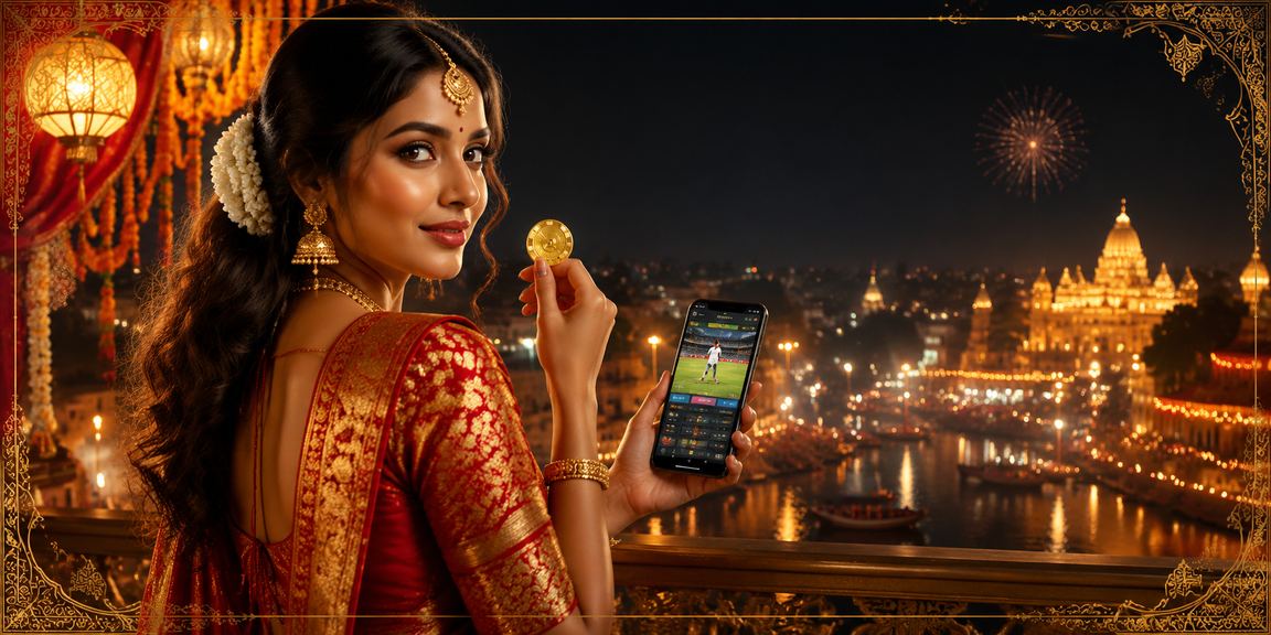 Indian woman playing sports betting on mobile