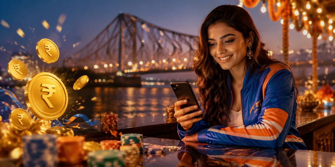 Evening view of Howrah Bridge with cricket betting theme in Kolkata